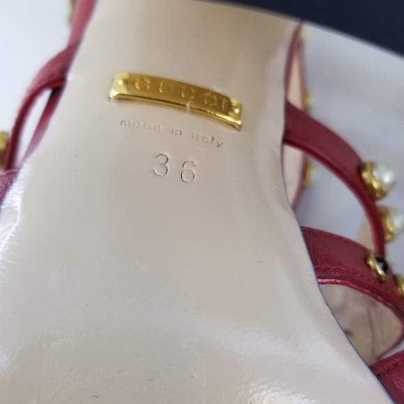 Gucci Tracy Red White Embellished Heels Sz 36 - Picture 10 of 16